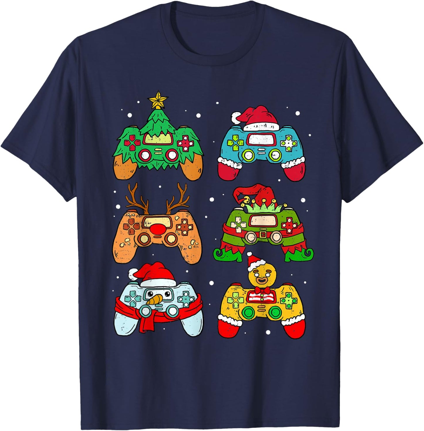 Christmas Santa Elf Gaming Controllers Snowman Boys Kids T-Shirt - T-Shirt | Navy