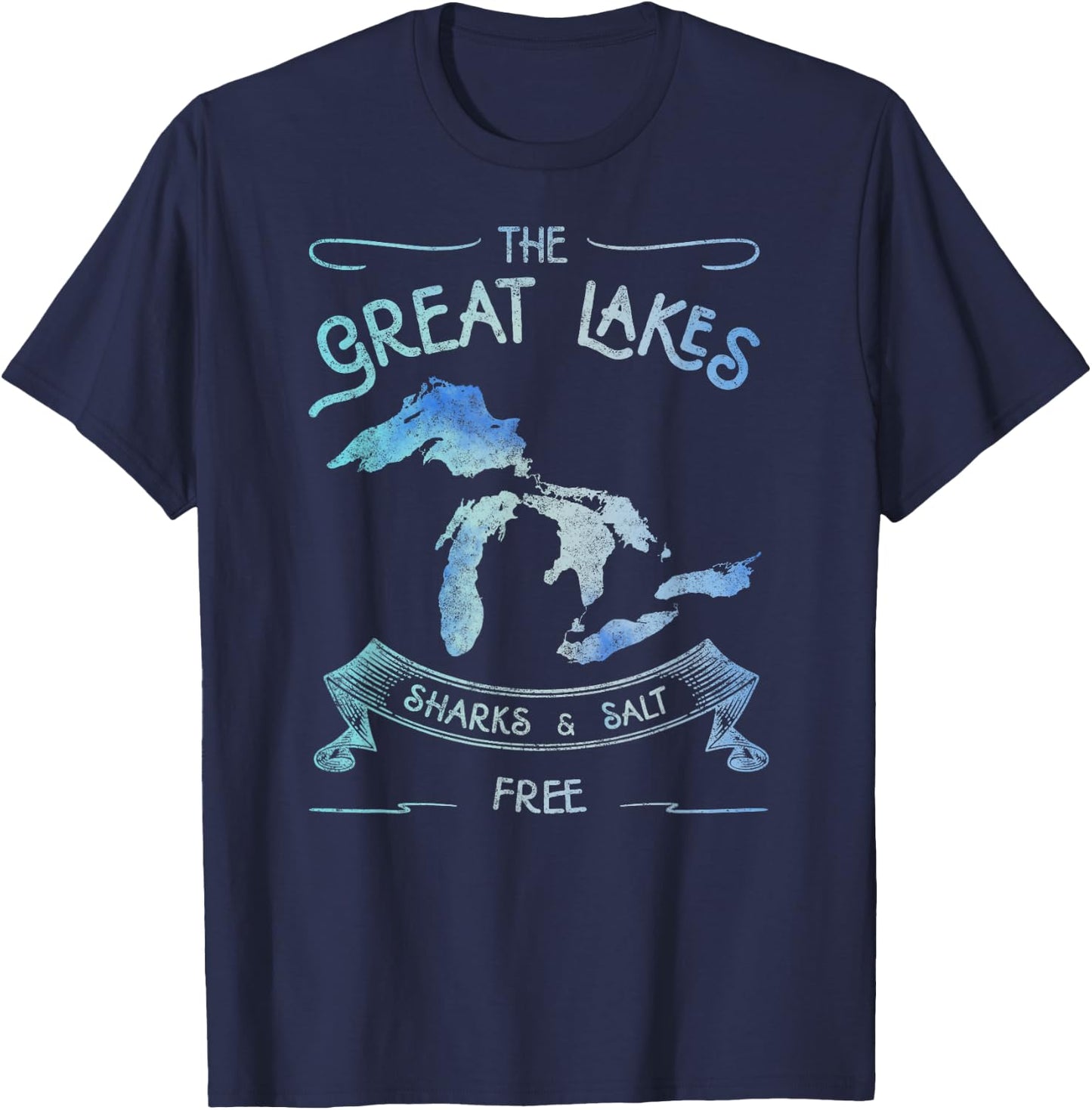 Sharks and Salt Free Great Lakes State Michigan Vacation T-Shirt - T-Shirt | Navy