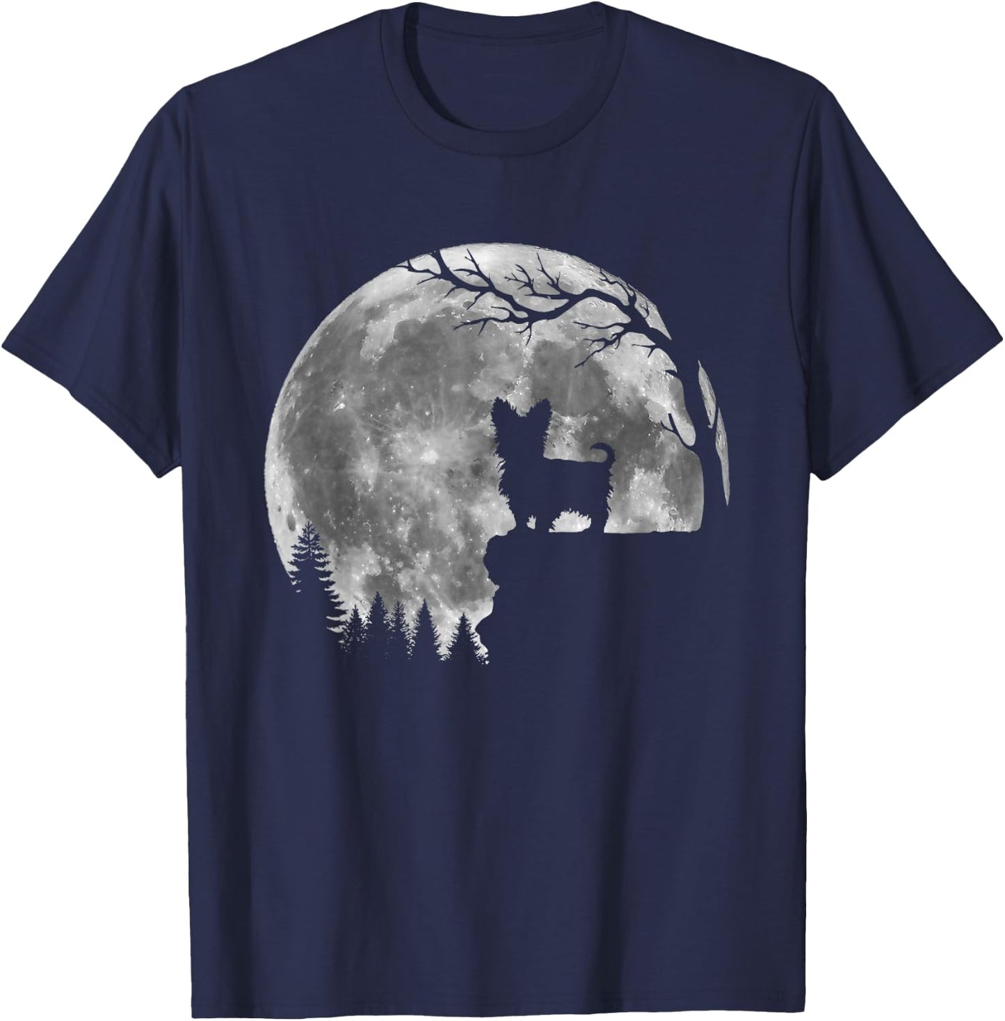 Yorkie Dog Moon Silhouette Funny Lazy Halloween Costume Men Women Kids T-Shirt - T-Shirt | Navy