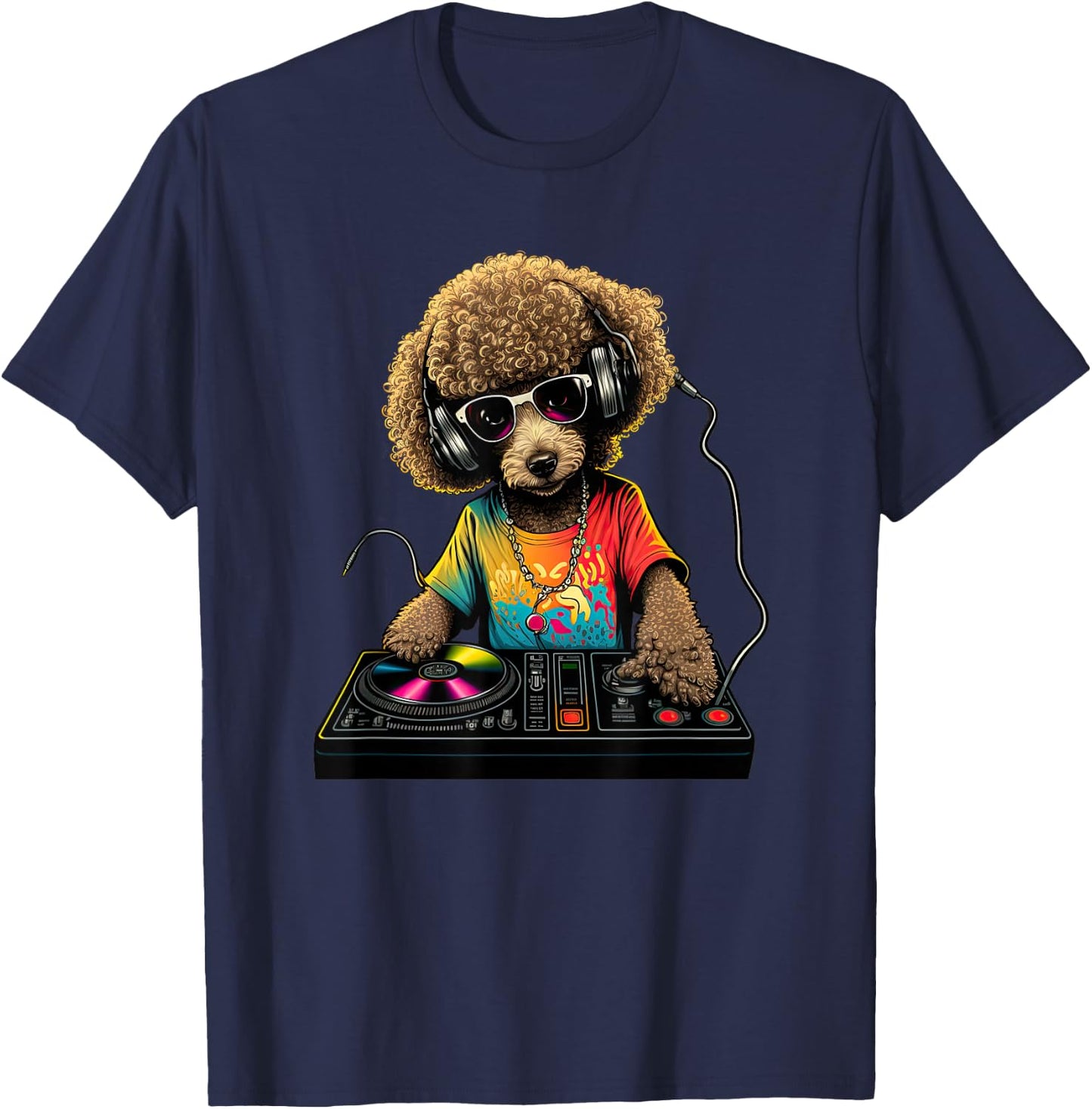 Funny Poodle Dog Miniature Poodle Toy Poodle DJ Electronic T-Shirt - T-Shirt | Navy