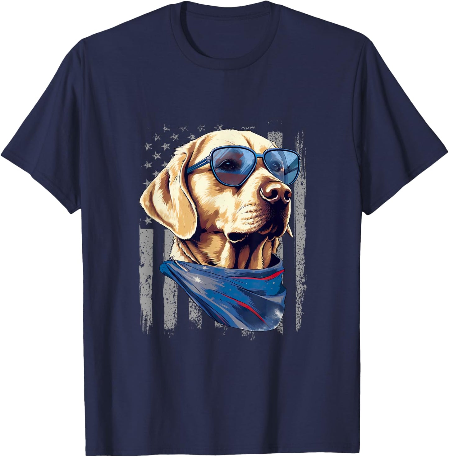 American Flag Yellow Labrador 4th Of July USA Yellow Lab T-Shirt - T-Shirt | Navy