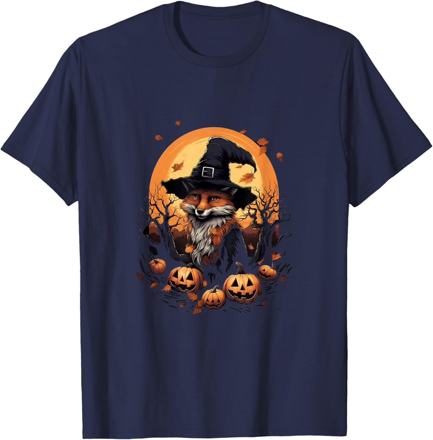 Fox Witch Hat Pumpkins Halloween Costume T-Shirt - T-Shirt | Navy