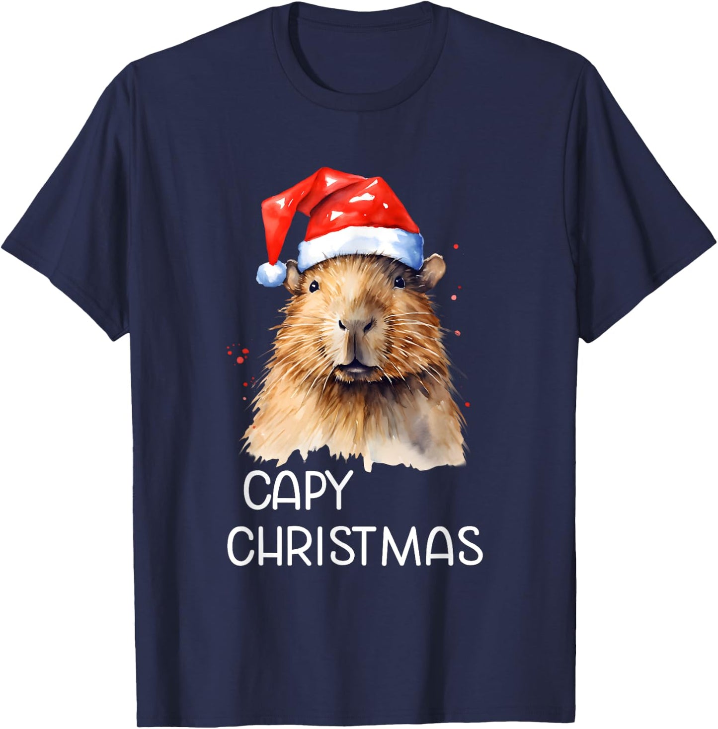 Capybara Capy Christmas Xmas Santa Hat Pajama Rodent Animal T-Shirt - T-Shirt | Navy