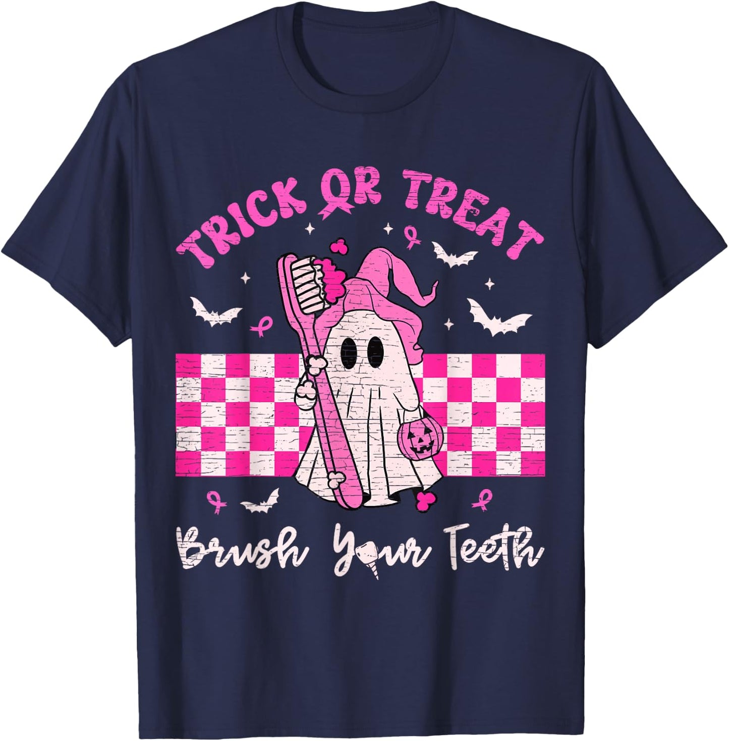 Wear A Pink Trick Or Treat Brush Your Teeth Dental Halloween T-Shirt - T-Shirt | Navy