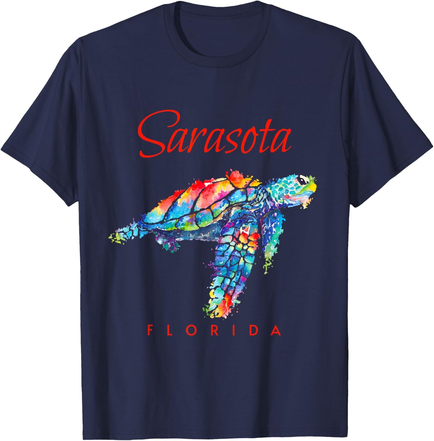 Sarasota Florida Watercolor Sea Turtle T-Shirt - T-Shirt | Navy