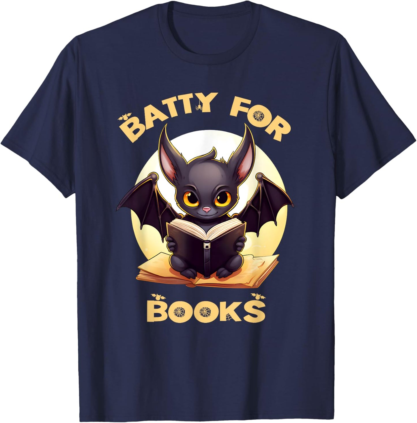 Batty Book Lover Teacher School Librarian Bookish Halloween T-Shirt - T-Shirt | Navy