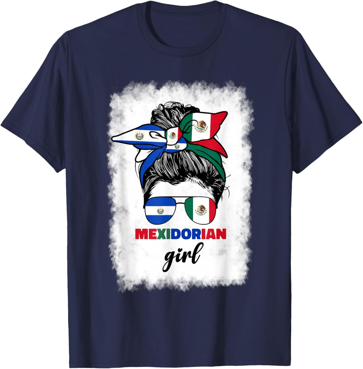 Half Mexican And Salvadorian Mexico El Salvador Flag Girl T-Shirt - T-Shirt | Navy