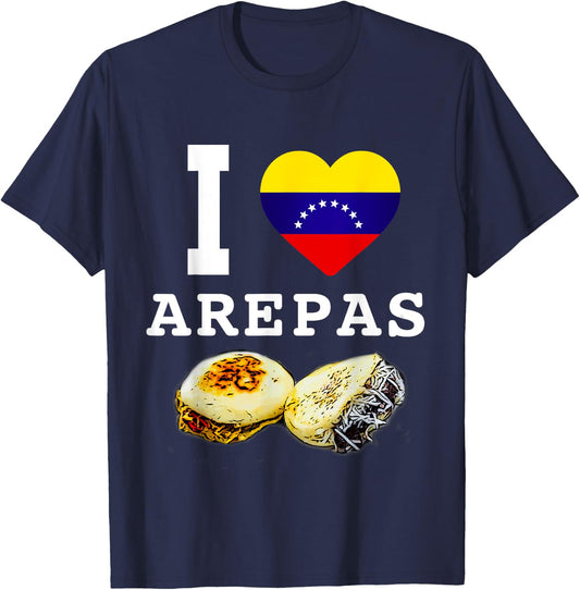 Funny Venezuela Food Flag Comida Venezolana I Love Arepas T-Shirt - T-Shirt | Navy