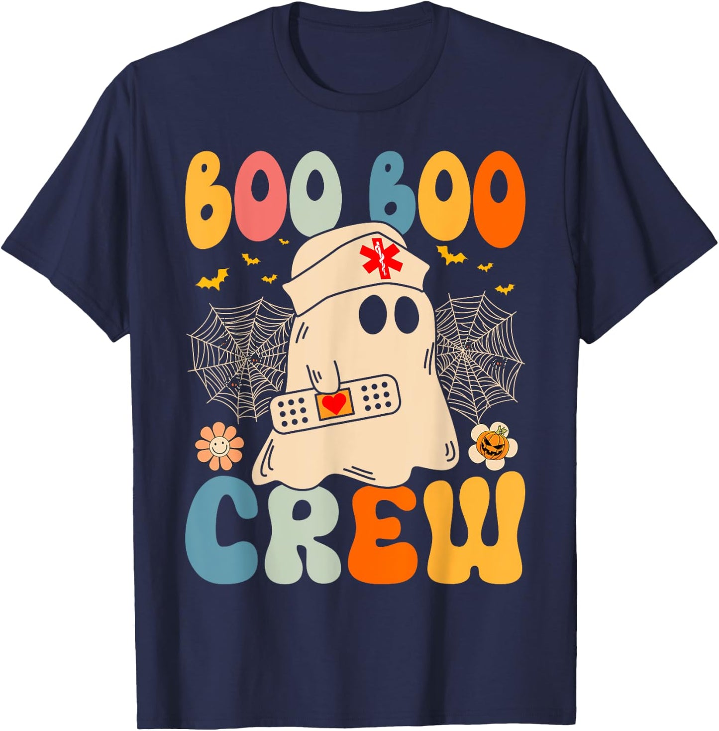 Groovy Boo Boo Crew Nurse Funny Ghost Halloween Nurse Women T-Shirt - T-Shirt | Navy