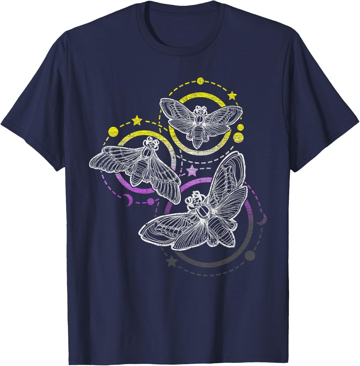Nonbinary Flag Colors, Occult Butterflies T-Shirt - T-Shirt | Navy