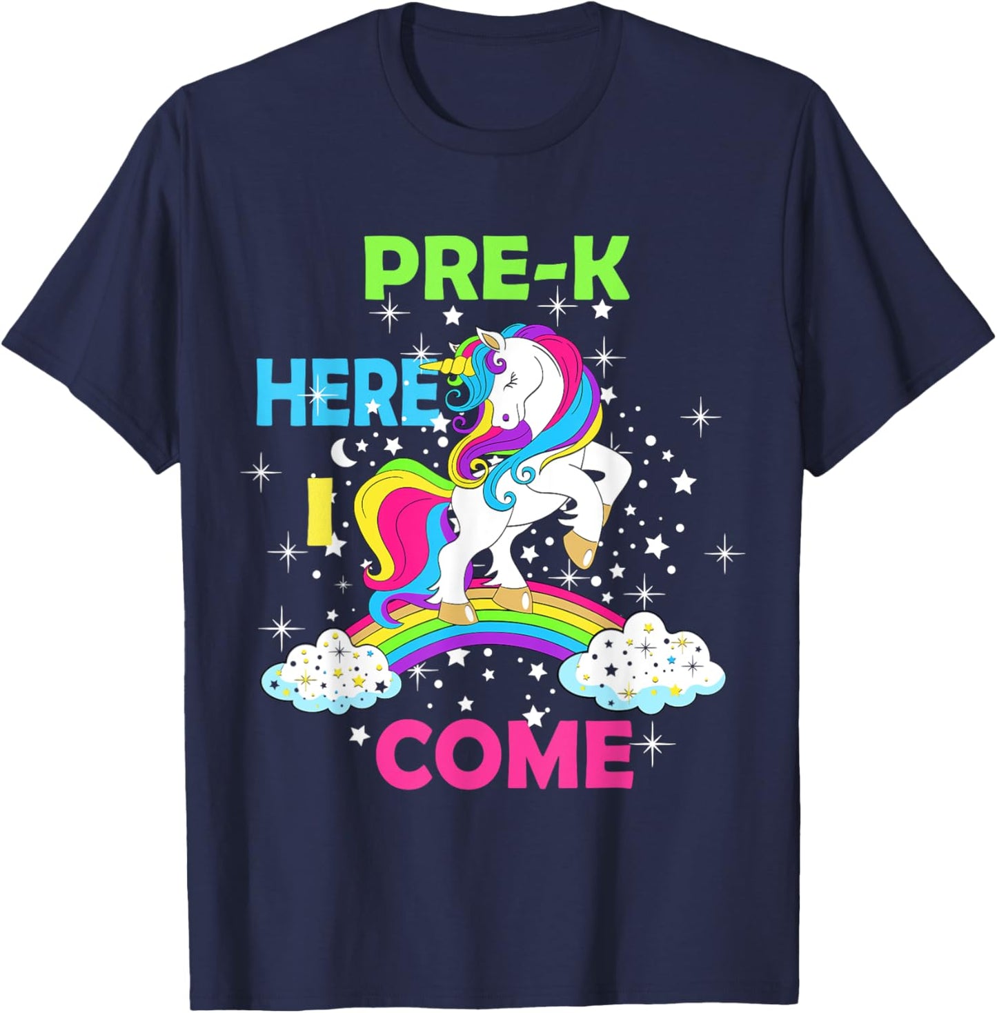 Look Out Pre k Here I Come Girl Unicorn Preschool Prek T-Shirt - T-Shirt | Navy