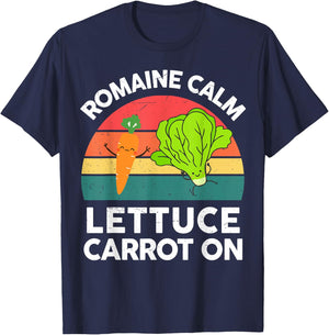 Funny Vegan Romaine Calm Lettuce Carrot On Garden Vegetable T-Shirt - T-Shirt | Navy