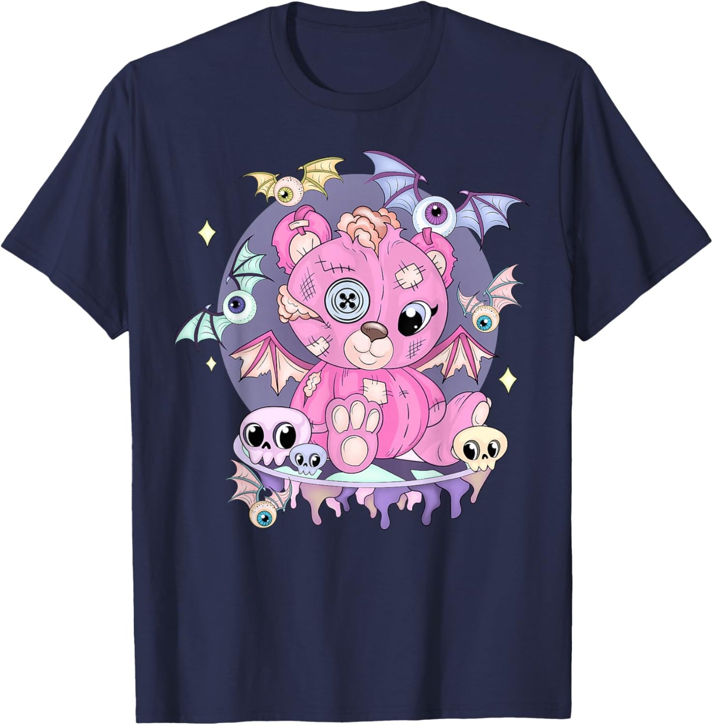 Pastel Goth Cute Creepy Teddy Bear Japanese Kawaii Menhera T-Shirt - T-Shirt | Navy