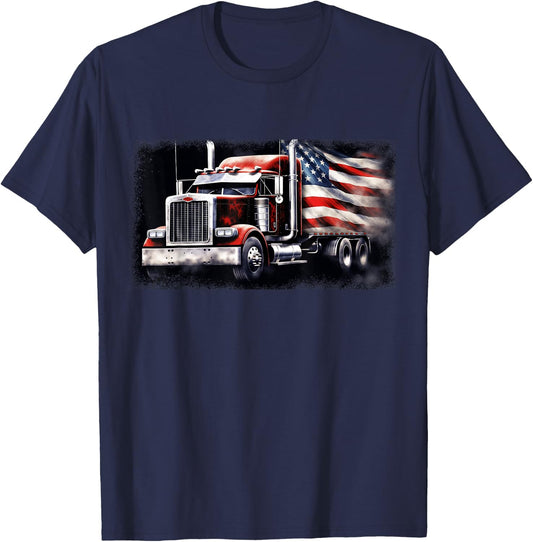 US American Flag Semi Truck Driver Trucker T-Shirt - T-Shirt | Navy
