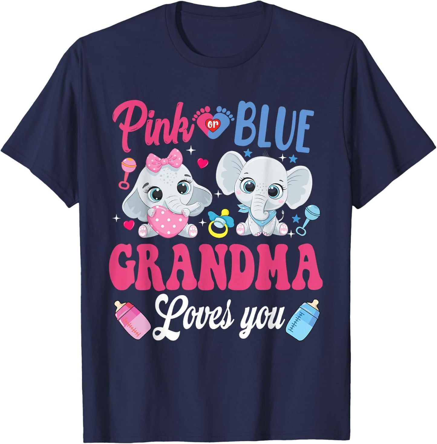 Pink Or Blue Grandma Loves Your shirt Elephant Gender Reveal T-Shirt - T-Shirt | Navy