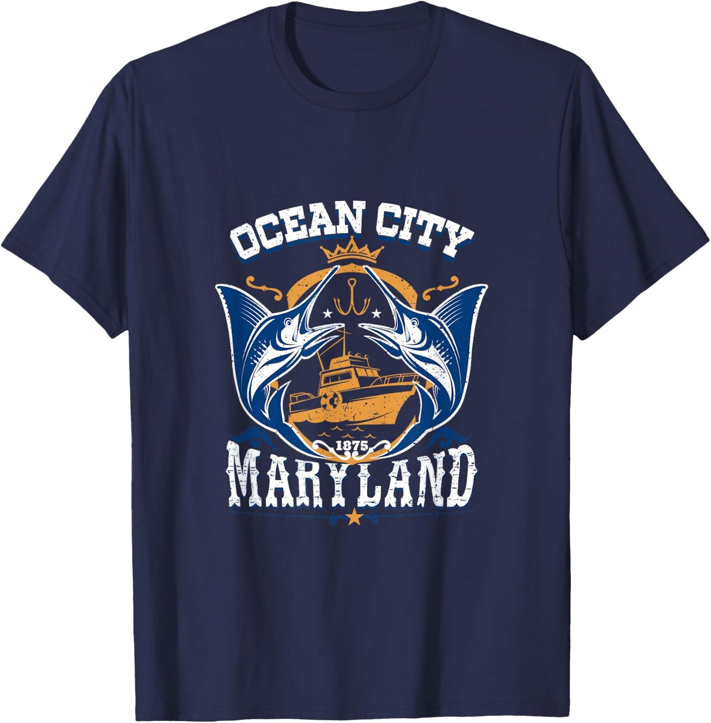 Vintage Ocean City Maryland White Marlin Fishing T-Shirt - T-Shirt | Navy