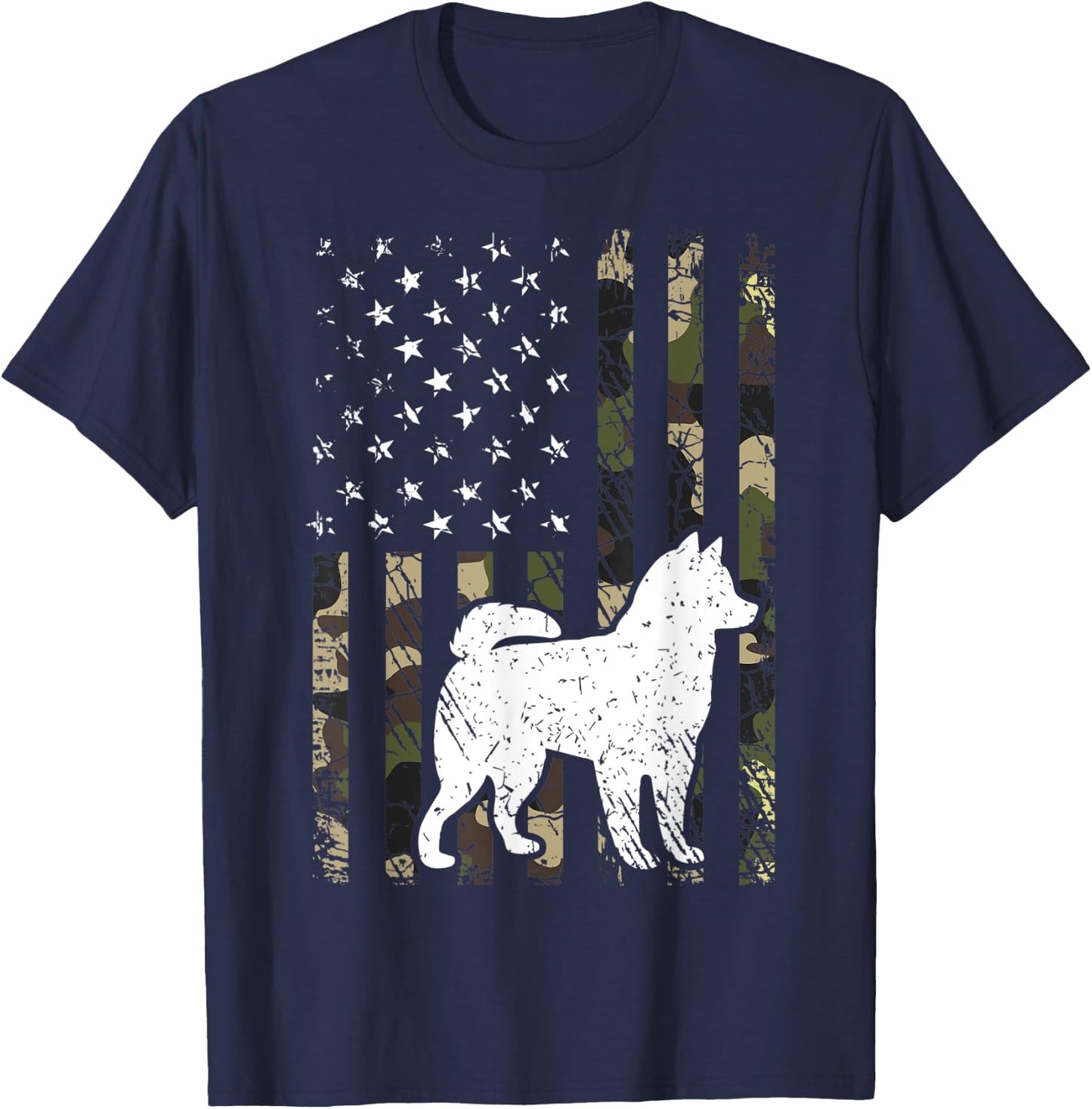Alaskan Klee Kai Dog Dad Mom Camouflage USA Flag Women Kids T-Shirt - T-Shirt | Navy