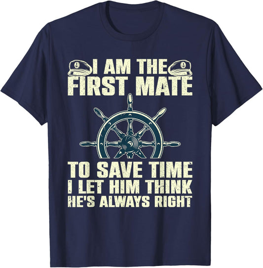 Funny First Mate Women Pontoon Boat Captain Boating T-Shirt - T-Shirt | Navy