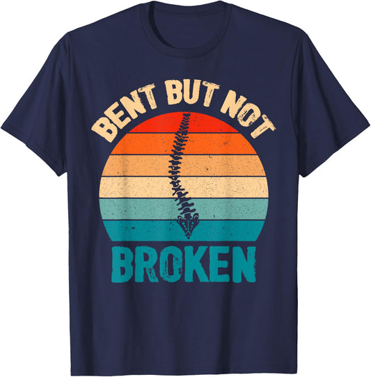 Bent Not Broken Retro Scoliosis Awareness Recovery Novelty T-Shirt - T-Shirt | Navy