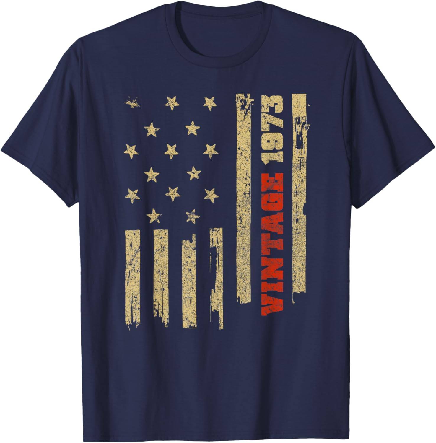 Vintage 1973 Old Glory American Flag 50th Birthday Women Men T-Shirt - T-Shirt | Navy