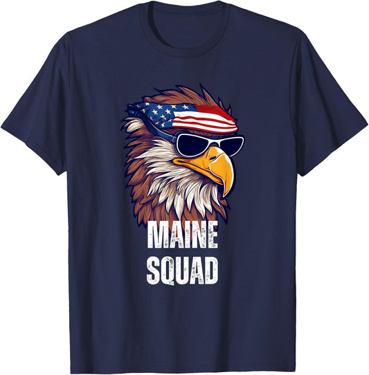 Maine Squad - Retro Bald Eagle American Flag Bandana T-Shirt - T-Shirt | Navy