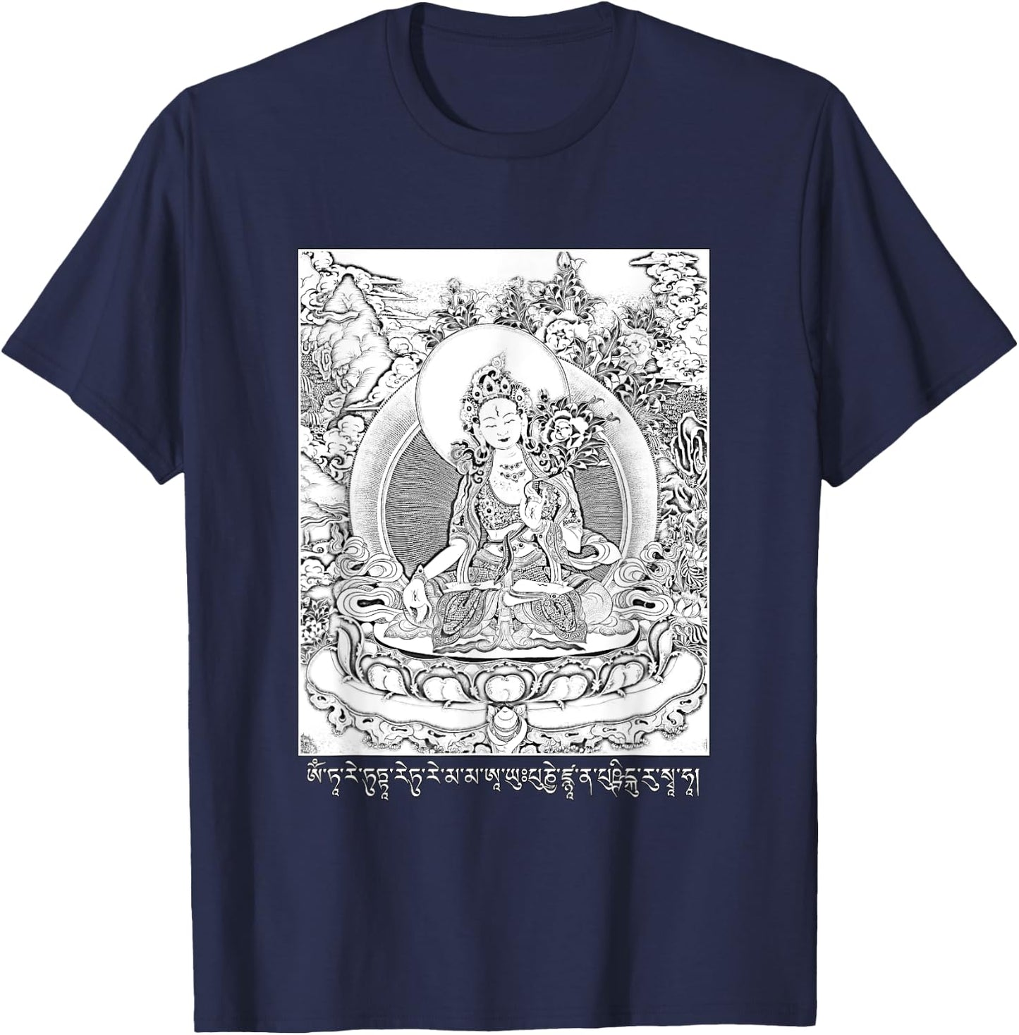White Tara Tibetan Goddess Buddhism T-Shirt - T-Shirt | Navy