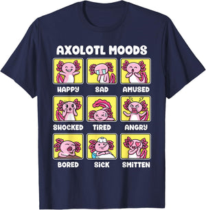 Axolotl Shirt - Kawaii Axolotl Moods Anime Axolotl Costume T-Shirt - T-Shirt | Navy