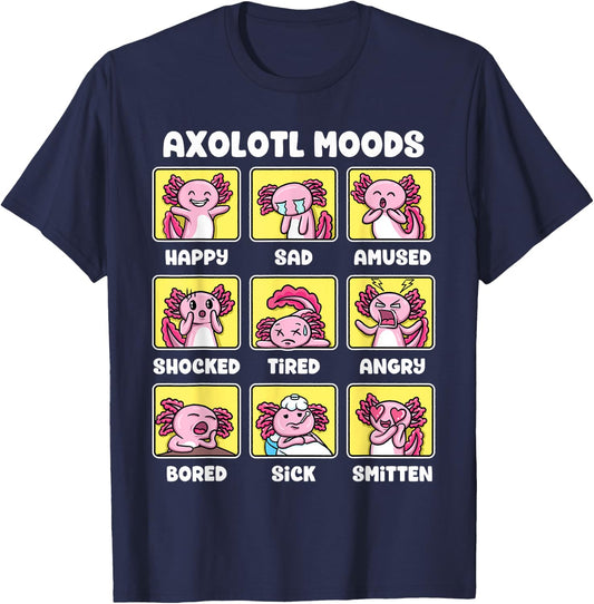 Axolotl Shirt - Kawaii Axolotl Moods Anime Axolotl Costume T-Shirt - T-Shirt | Navy