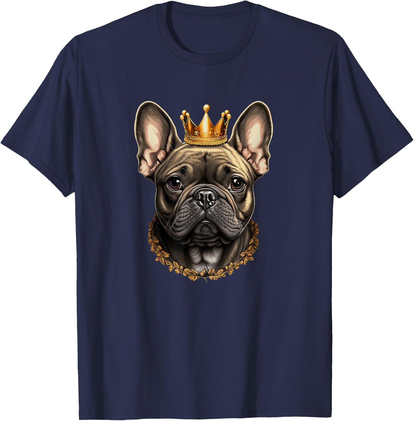 Funny French Bulldog Frenchie with a Golden Crown T-Shirt - T-Shirt | Navy