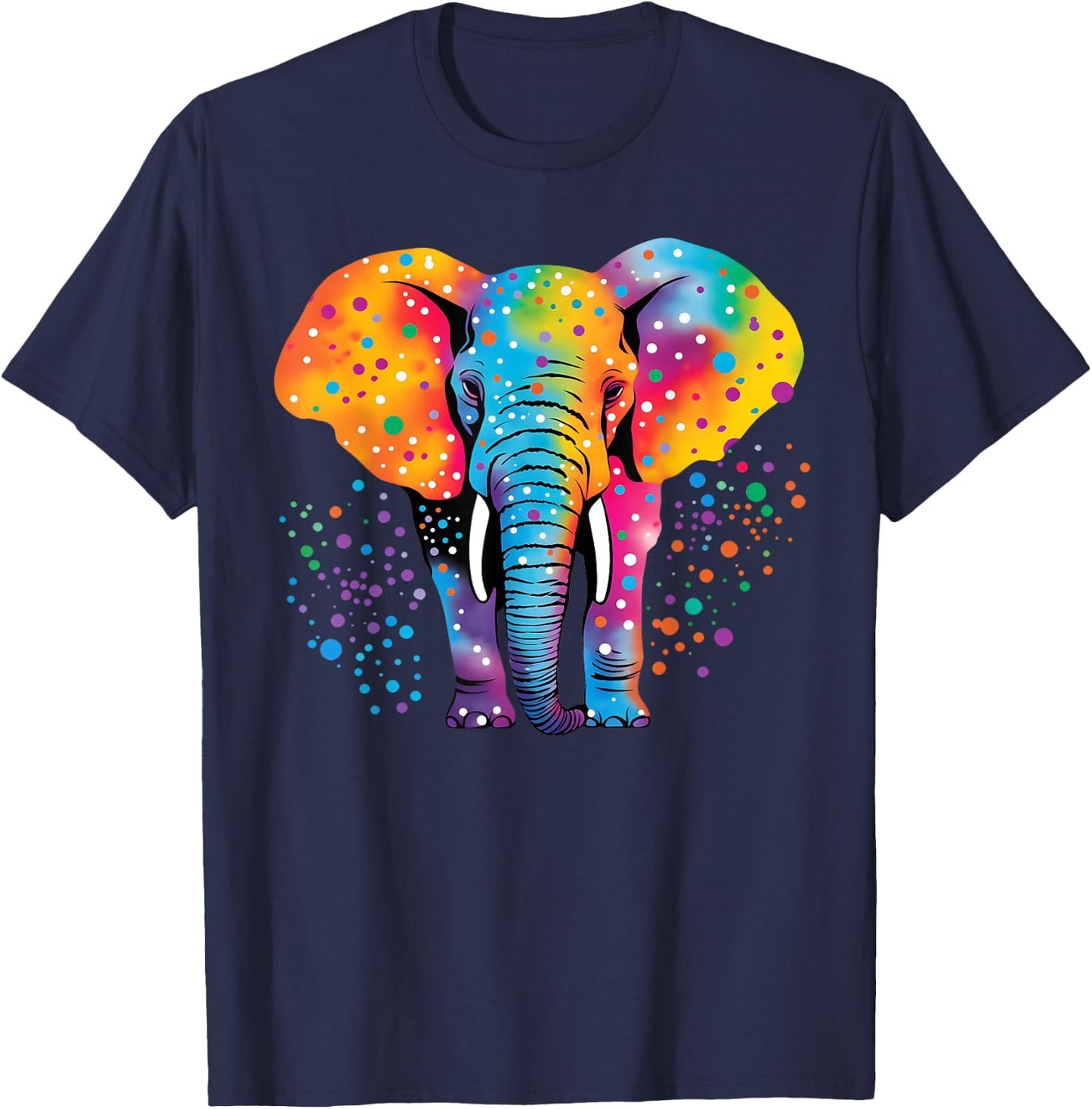 Colorful Elephant Polka Dot Rainbow Elephant T-Shirt - T-Shirt | Navy