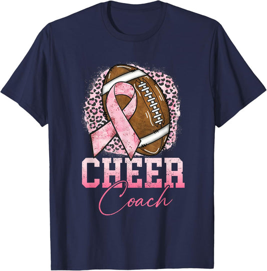 Football Cheer Coach Pink Ribbon Breast Cancer Awareness T-Shirt - T-Shirt | Navy
