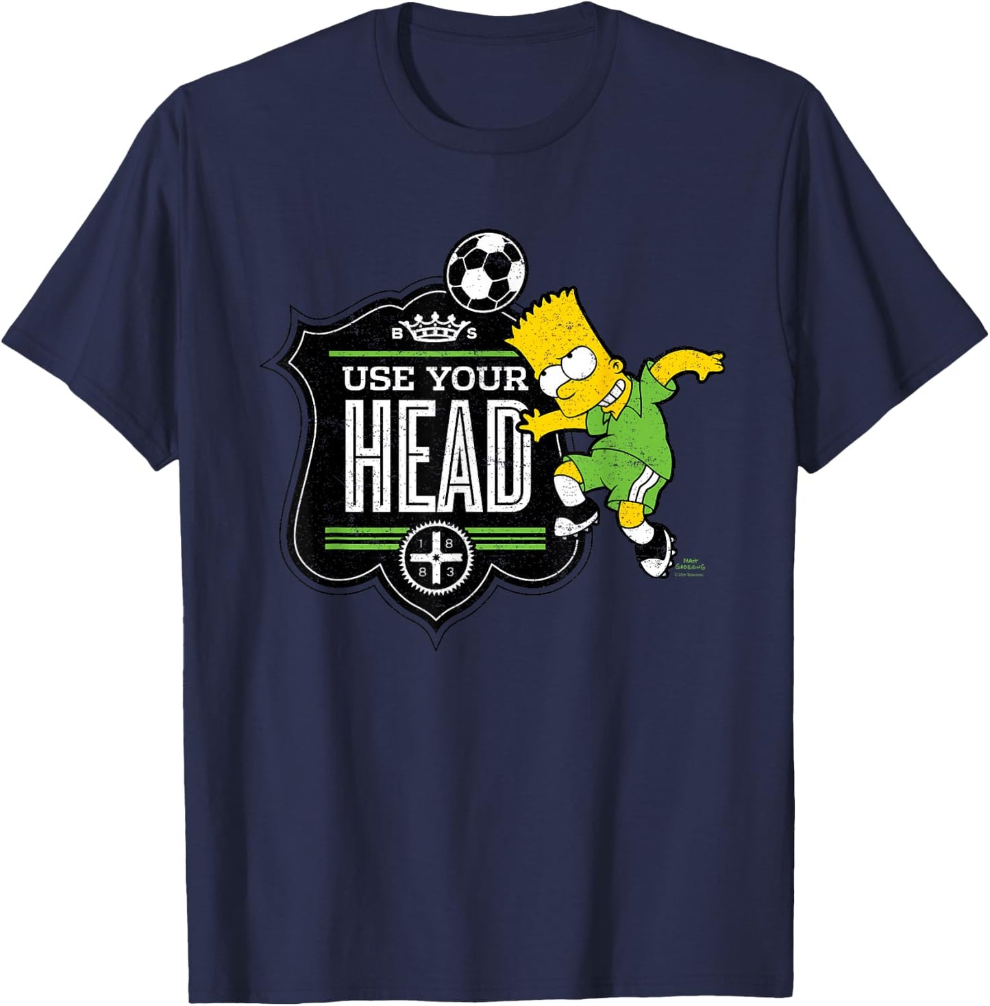 The Simpsons Soccer Bart Simpson Use Your Head T-Shirt - T-Shirt | Navy