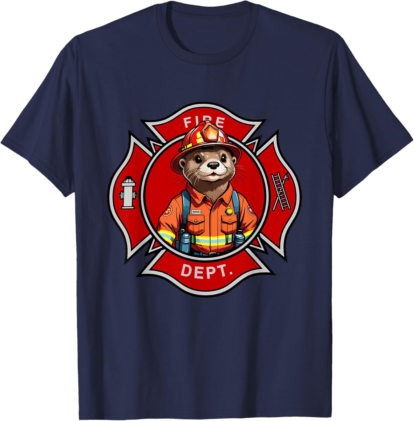 World's Best Firefighter Otter Patriotic Dad Department T-Shirt - T-Shirt | Navy