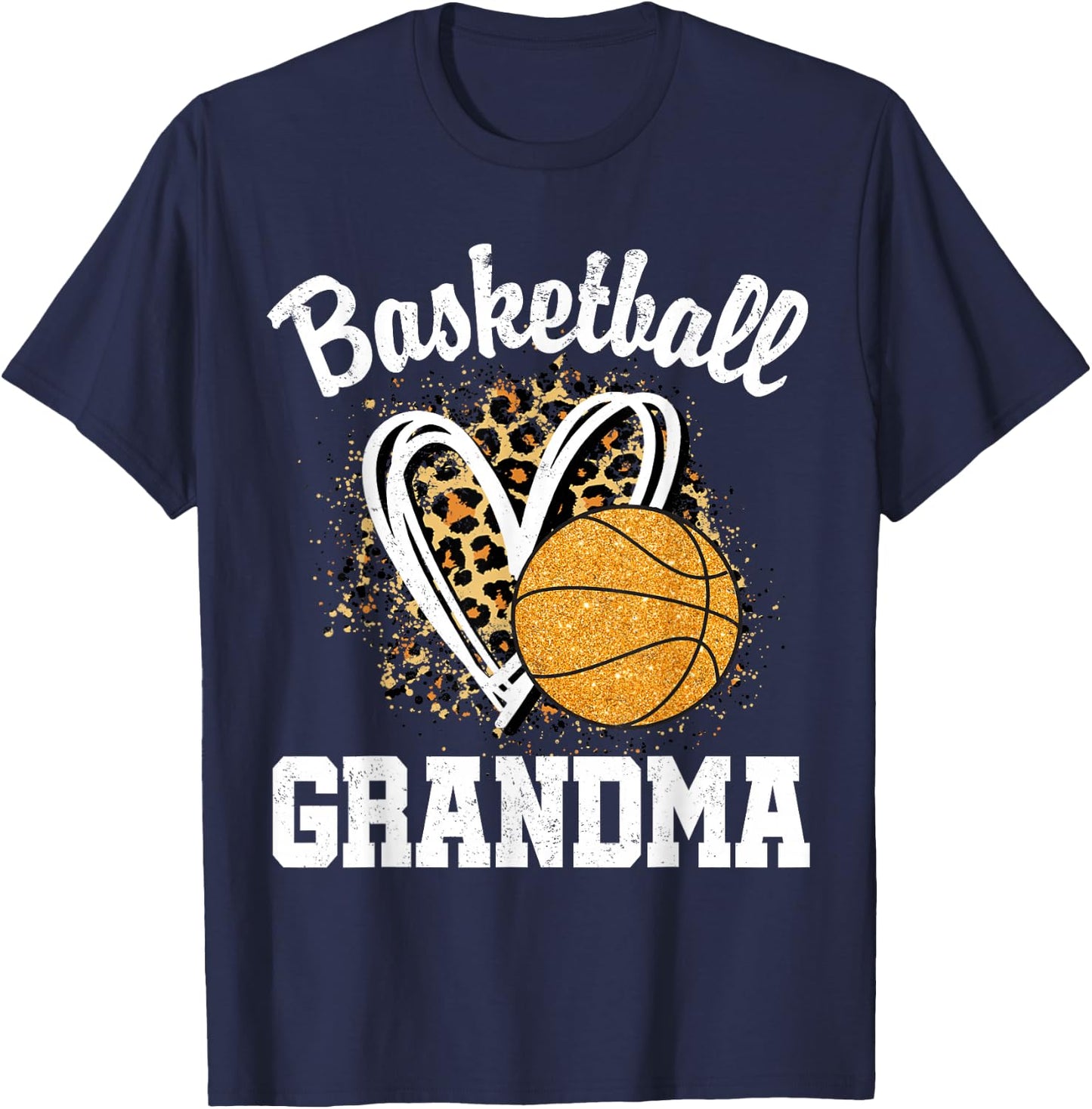 Basketball Grandma Leopard Heart T-Shirt - T-Shirt | Navy