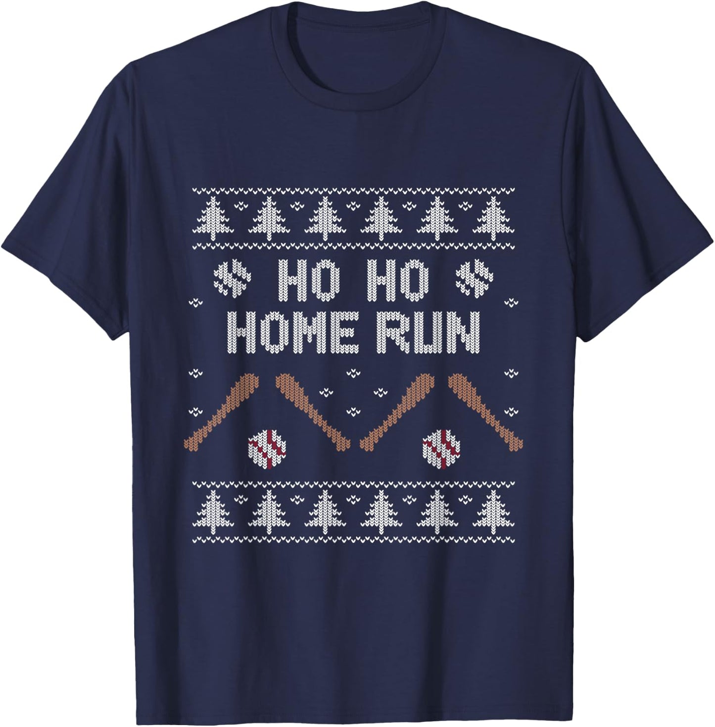 Ho Ho HOME Run Funny Ugly Christmas apparel Baseball lover T-Shirt - T-Shirt | Navy