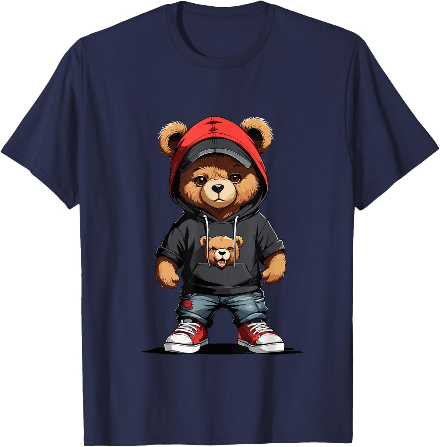 Teddy Bear Red Cap Gangster in Hip Hop Street Clothes T-Shirt - T-Shirt | Navy