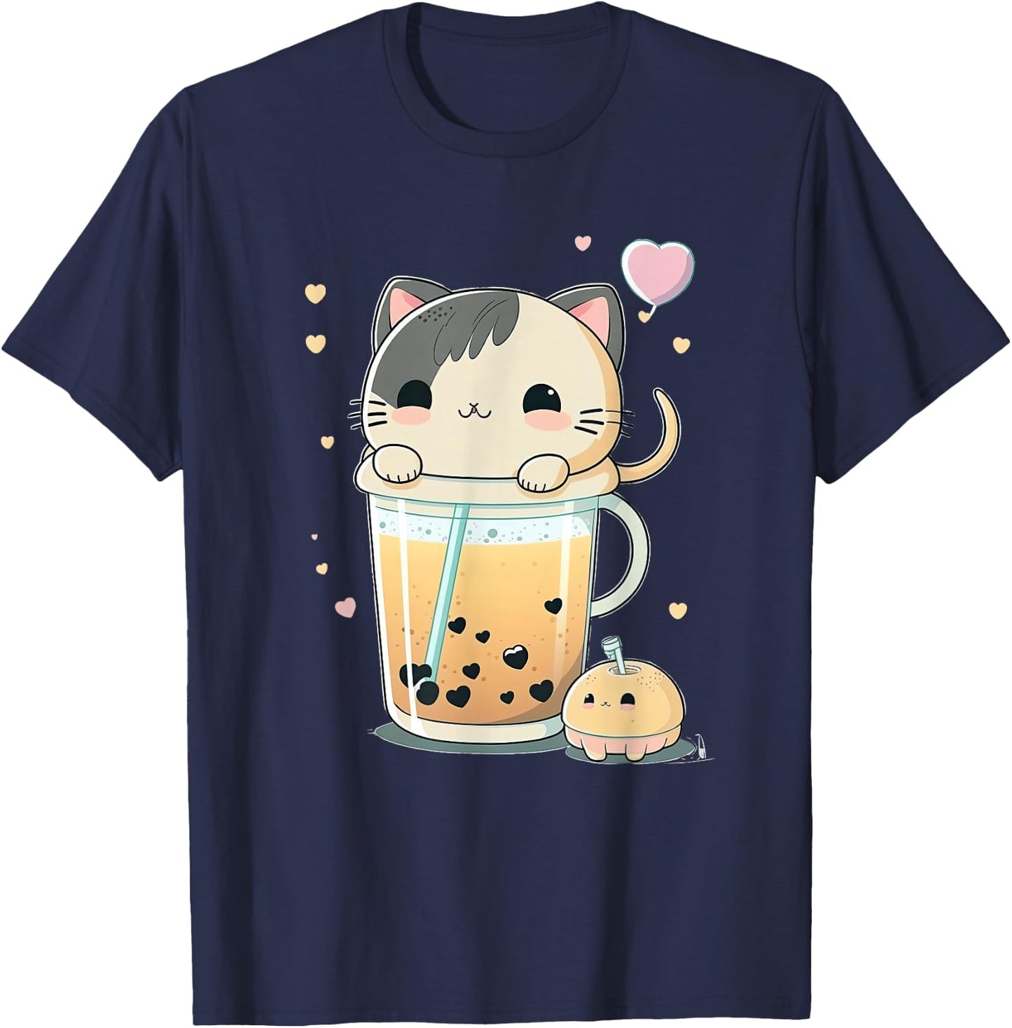 Cat Boba Tea Kawaii Kitty Bubble Tea Anime T-Shirt - T-Shirt | Navy