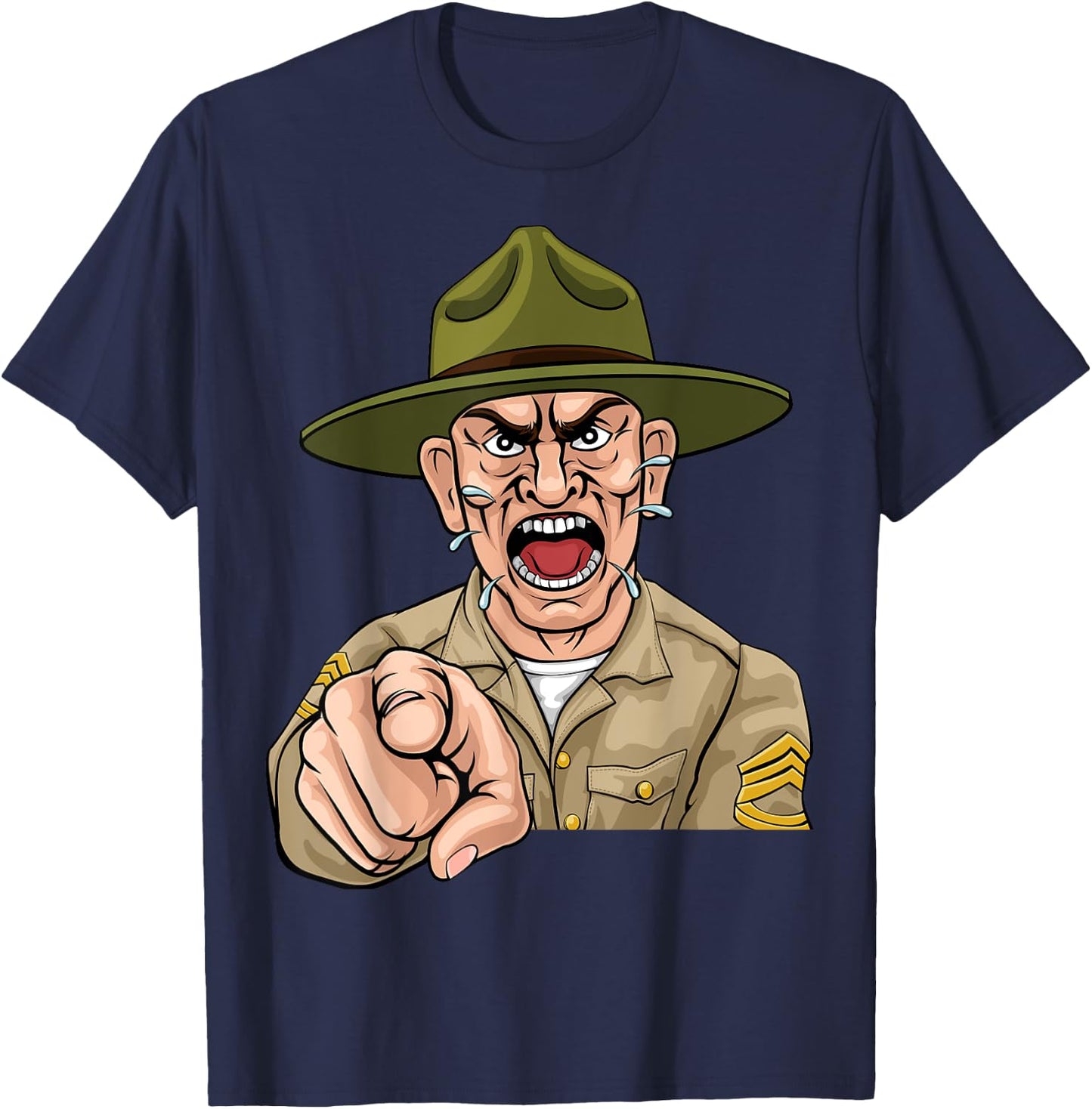 Angry Army Bootcamp Drill Sergeant Cartoon T-Shirt - T-Shirt | Navy
