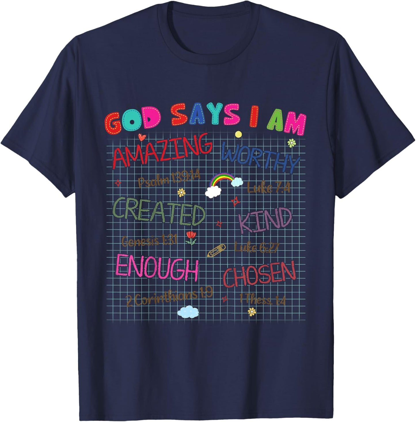 Kids God Says I Am Crayon Drawing Funny Bible Christian Girls T-Shirt - T-Shirt | Navy