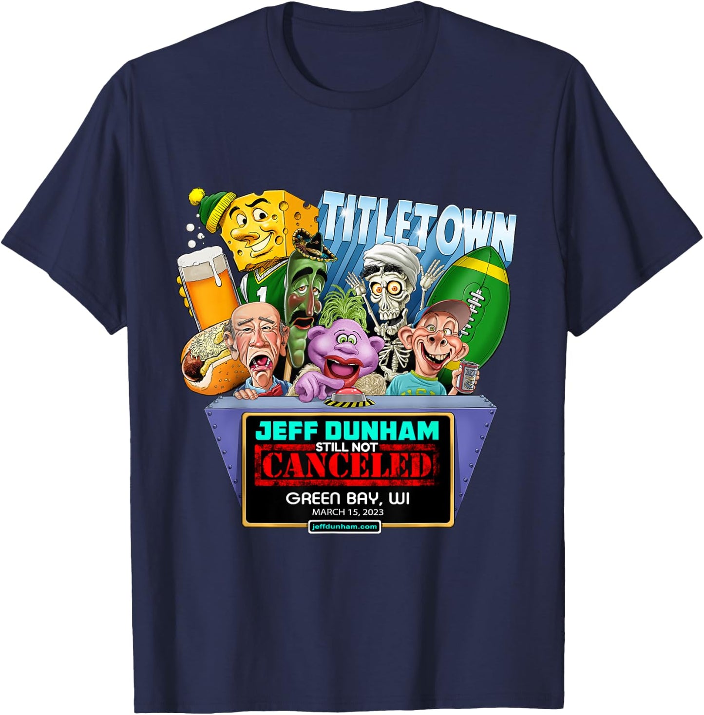 Jeff Dunham Green Bay, WI (2023) T-Shirt - T-Shirt | Navy