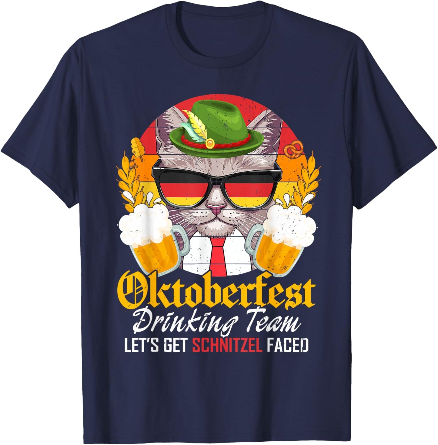 Oktoberfest Drinking Team Let's Get Schnitzel Faced Cat Men T-Shirt - T-Shirt | Navy