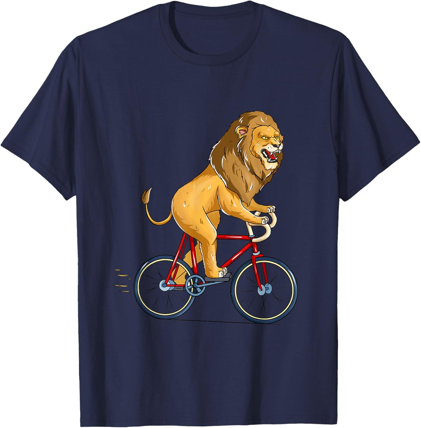Lion Riding Bicycle Cute Biker Cyclist Cycling T-Shirt - T-Shirt | Navy