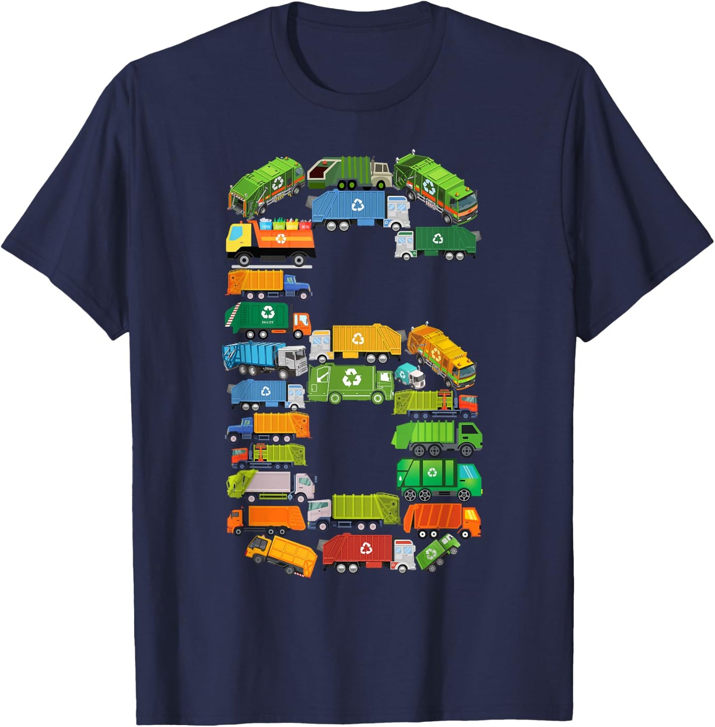 Fun Garbage Truck 6th Birthday Party Six 6 Year Old Boy Kids T-Shirt - T-Shirt | Navy