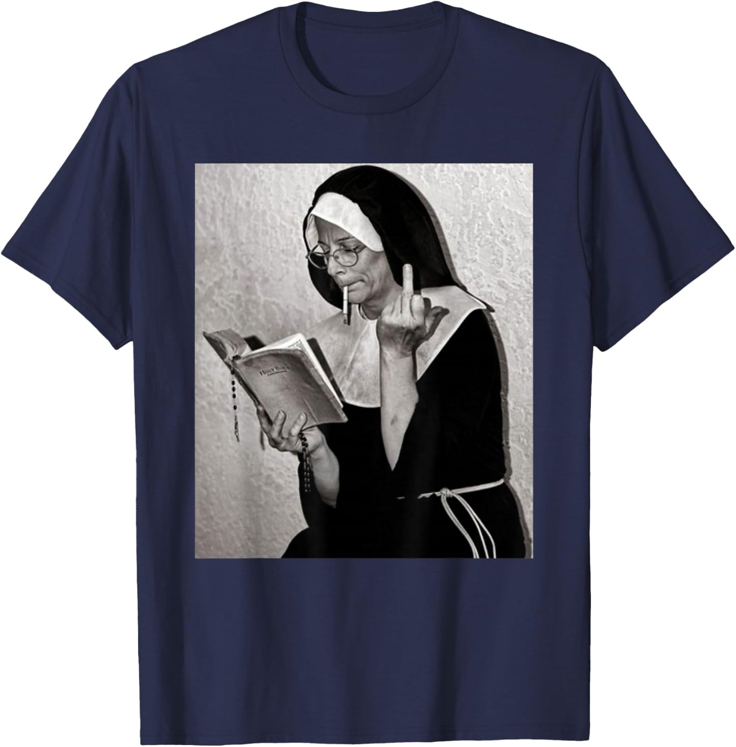Nun Middle Finger Attitude Novelty Funny Nun Unholy T-Shirt - T-Shirt | Navy