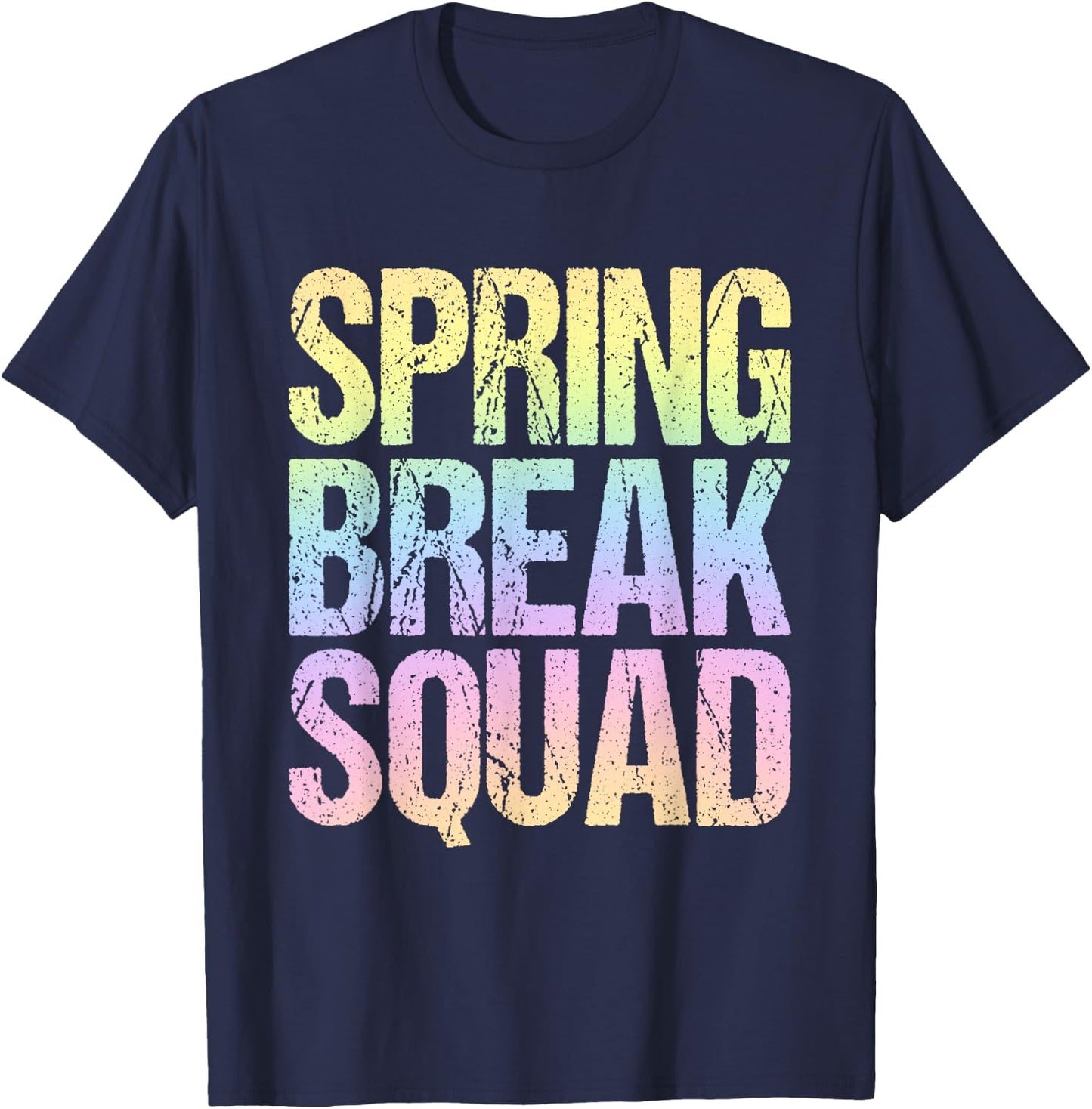2026 Spring Break Squad Pastel Rainbow Vintage Graphic T-Shirt - T-Shirt | Navy