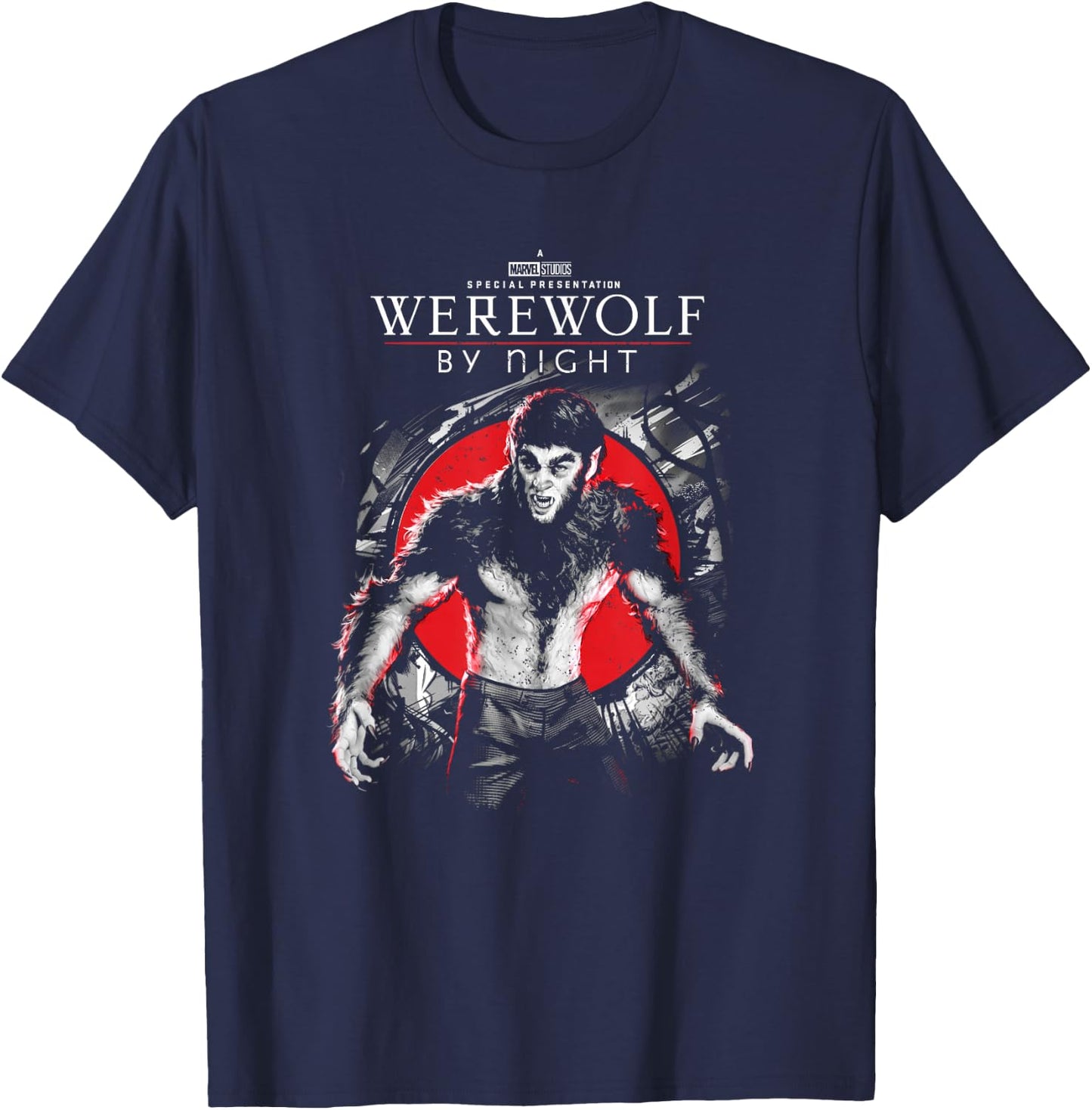 Marvel Werewolf by Night Werewolf Blood Moon Portrait Logo T-Shirt - T-Shirt | Navy