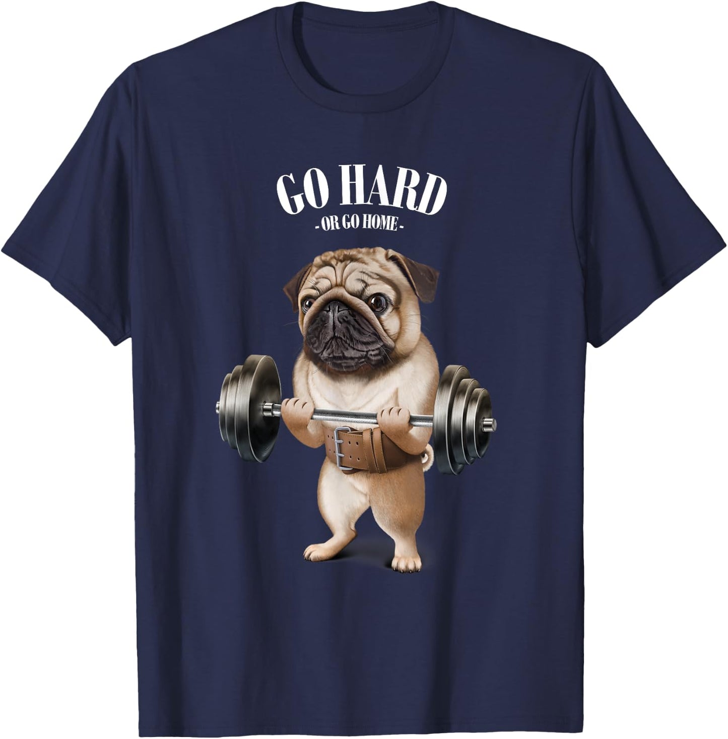 Pug Dog Weightlifting in Fitness Gym Men Women Kids T-Shirt - T-Shirt | Navy