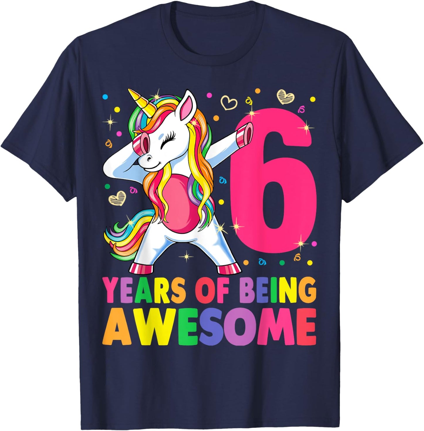 6 Years Old Unicorn Dabbing 6th Birthday Girl Unicorn Party T-Shirt - T-Shirt | Navy