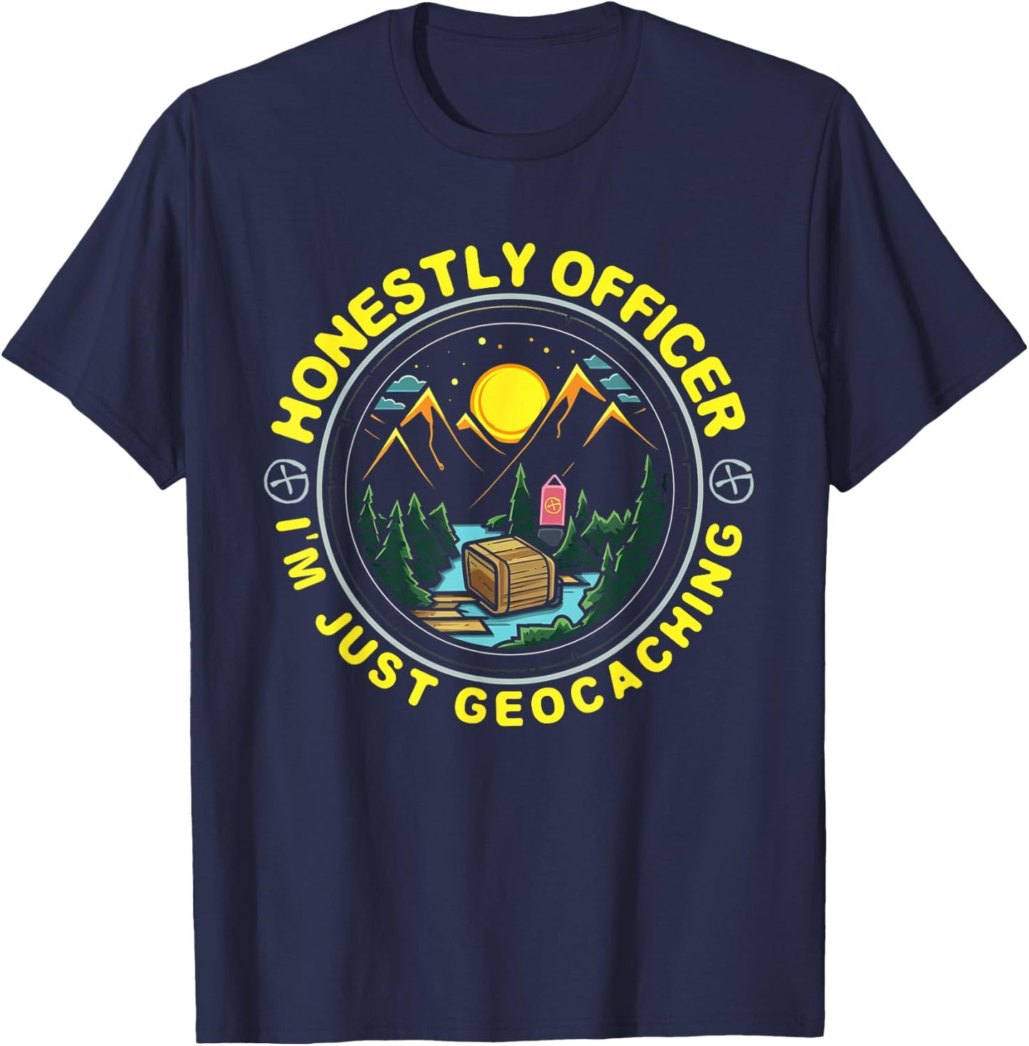 Honestly Officer I'm Just Geocaching Map Reading Geocache T-Shirt - T-Shirt | Navy