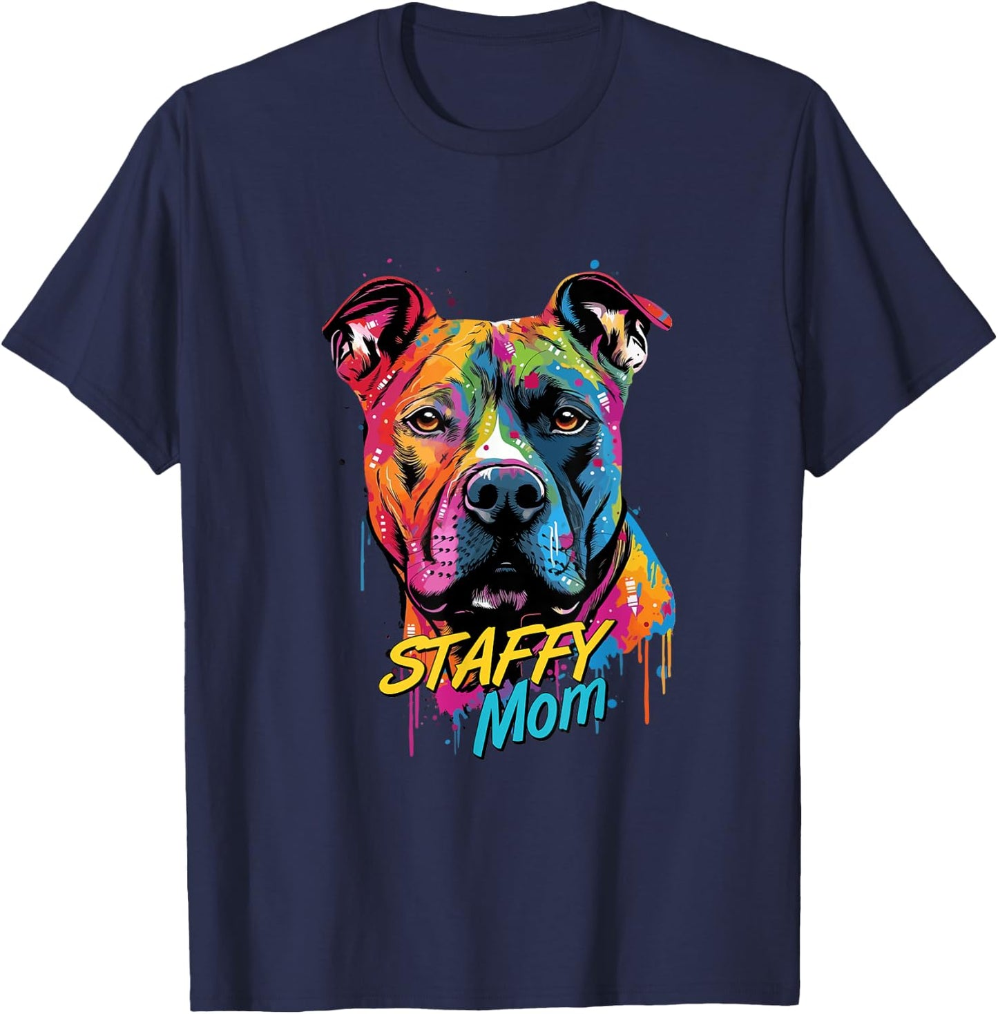 Graffiti American Staffordshire Terrier Mom Staffy Mural Art T-Shirt - T-Shirt | Navy